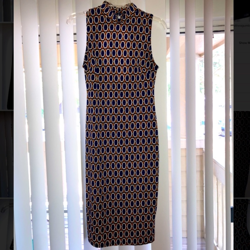 Dress/Size M/Print Navy, Orange, Cream, Black